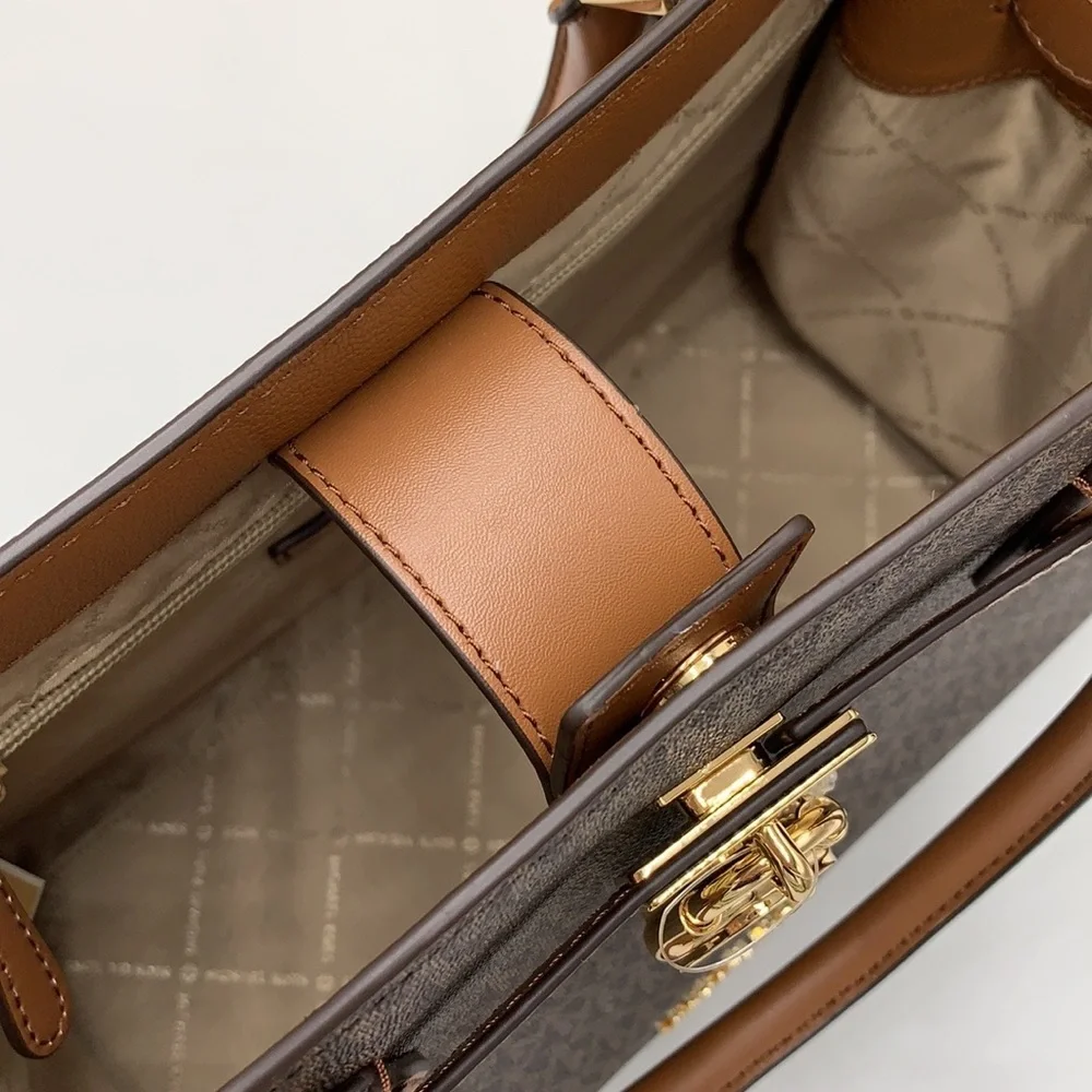 Michael Kors Hamilton Med Satchel Shoulder Crossbody Bag Luggage/Brown Signature